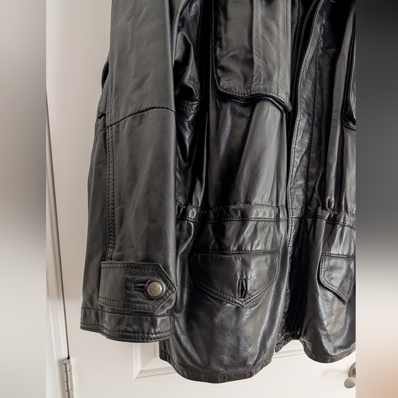 Men's Black Leather Field Jacket - Picture 4 of 8